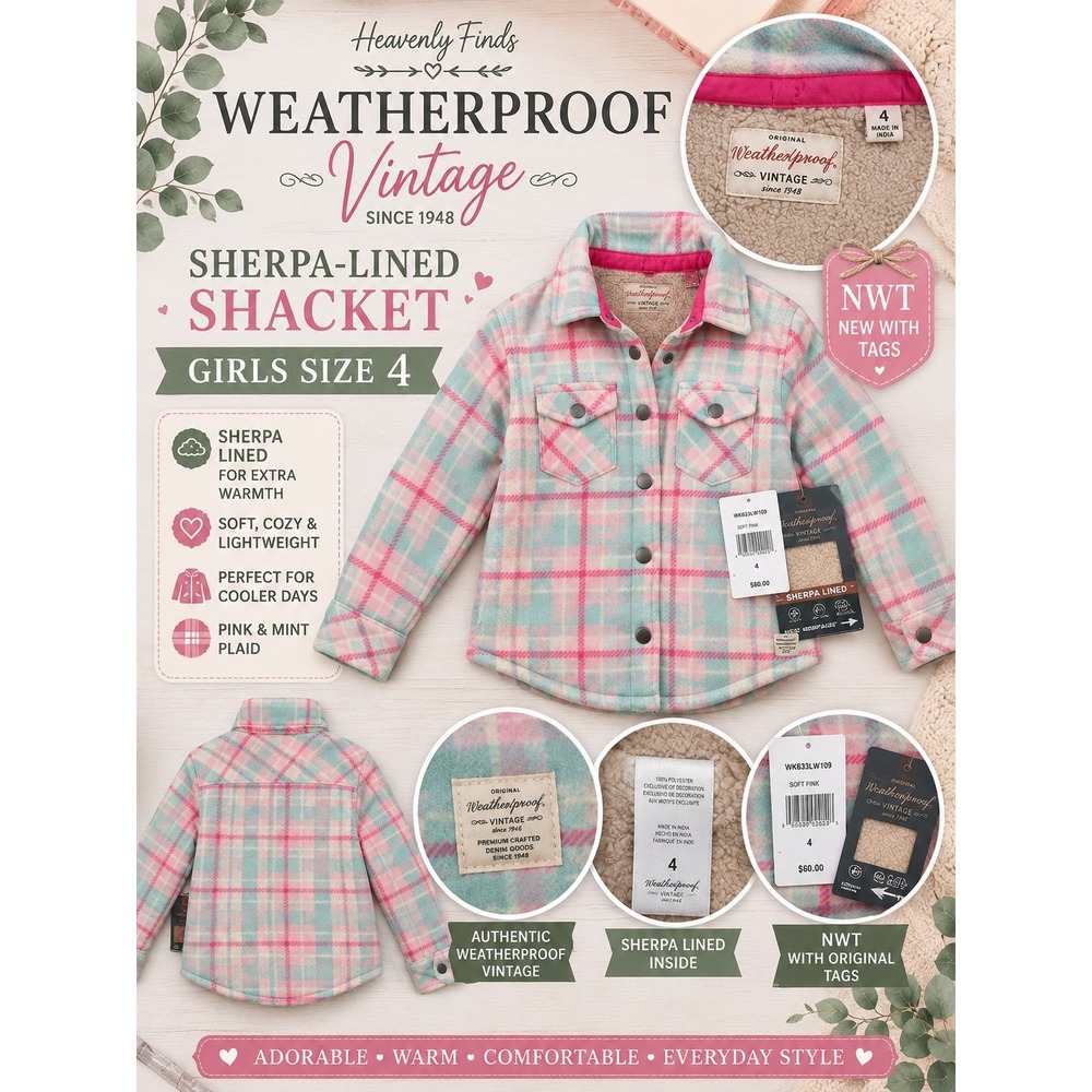 Weatherproof Vintage Shacket Size 4 Pink Mint Plaid Sherpa Lined Fleece NWT